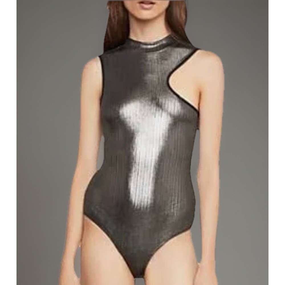 NWT - BCBG MAXAZRIA Bodysuit Gunmetal Black Sleeveless Top Womens Large